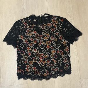 ZARA black embroidered blouse. Zip up back.